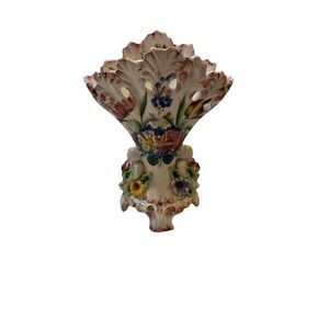 Vintage Capodimonte Porcelain Cherub Floral Vase Made In Italy 7 Inches Perfect!